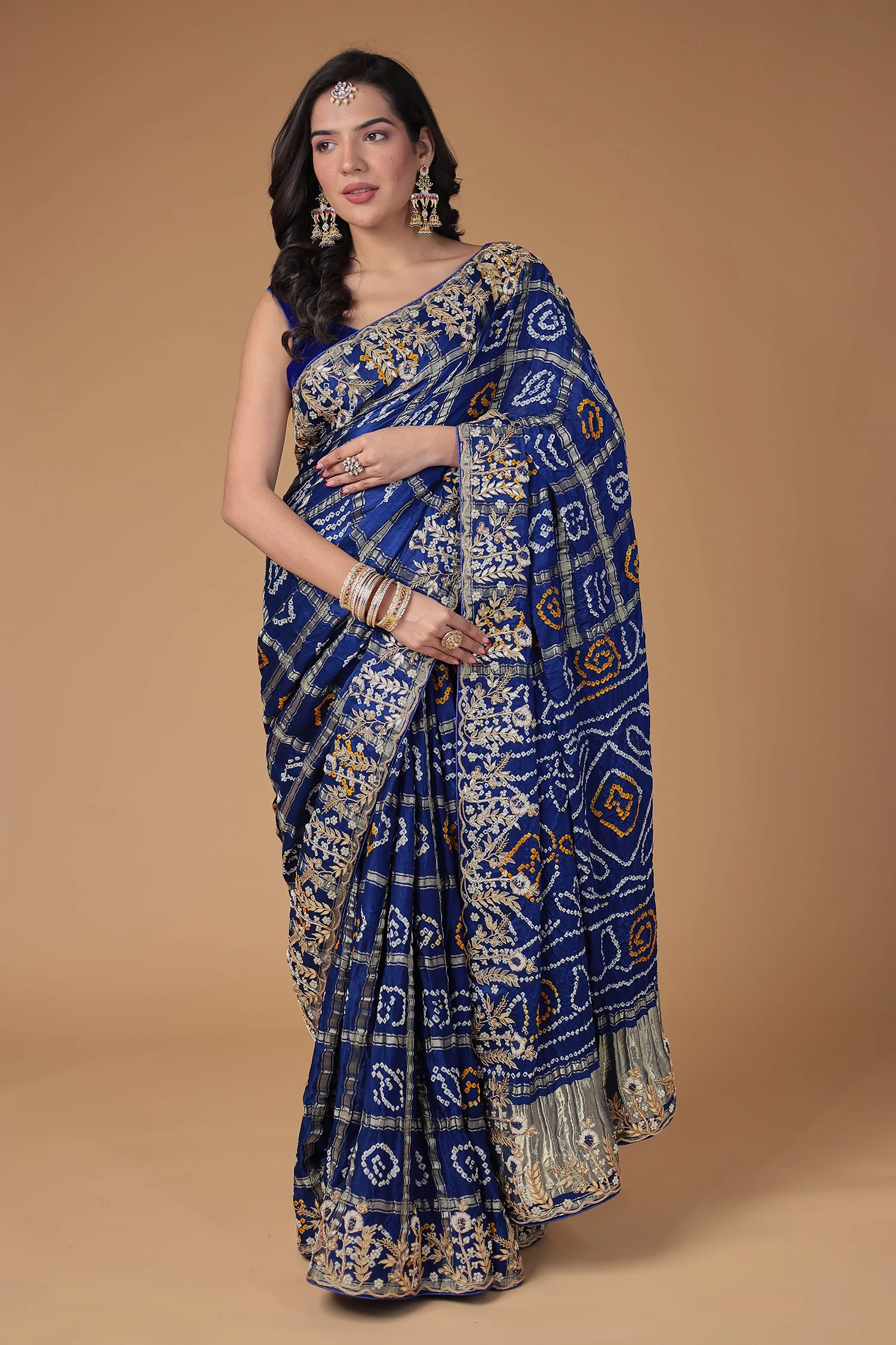 Bandhej Silk Saree with Gota Patti and Zardozi work - Blue